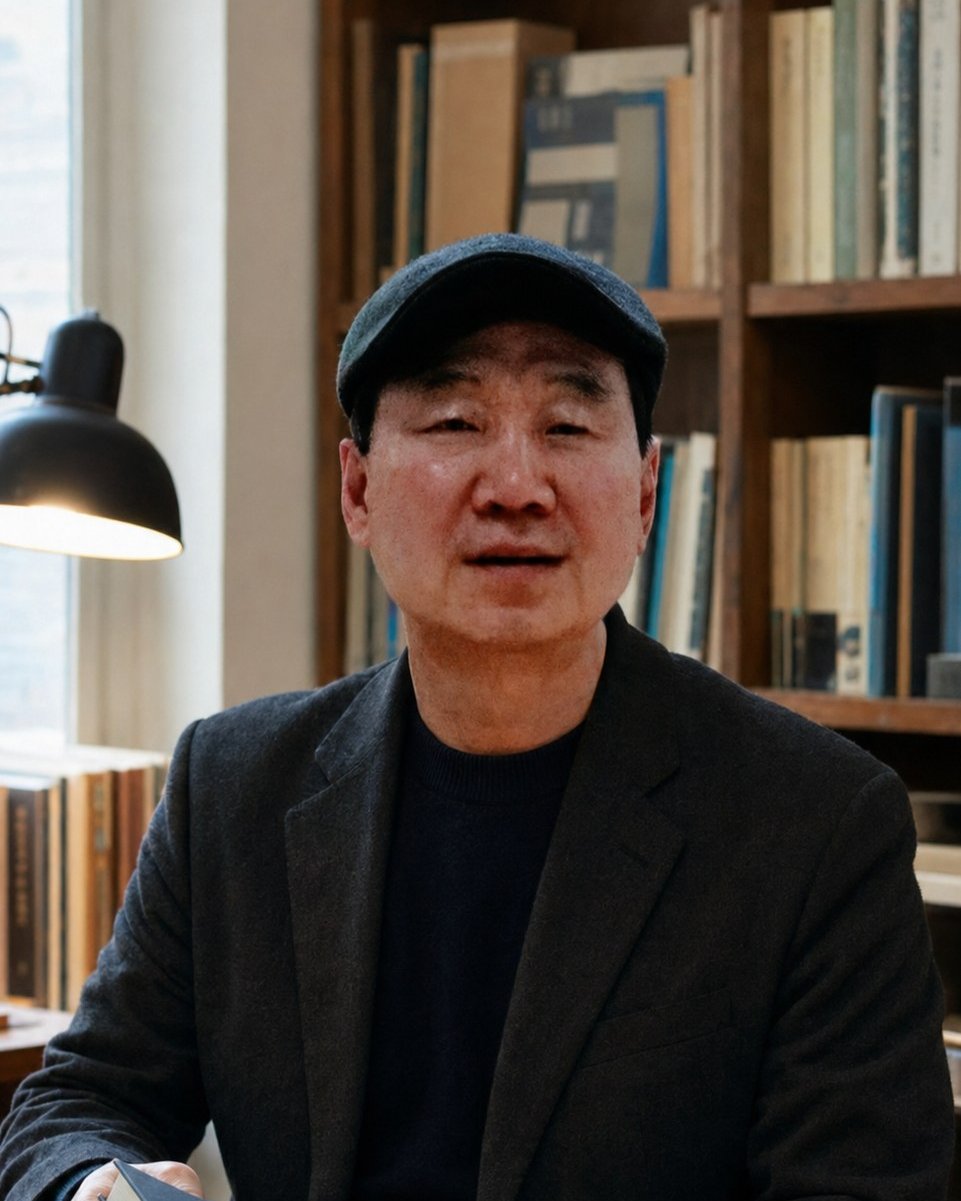 서재 책상에 앉아 책을 펼친 최희 작가
